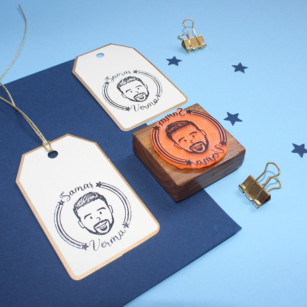 Personalised Single Face Rubber Stamp with Wooden Mount - Men (Ready Face Template)