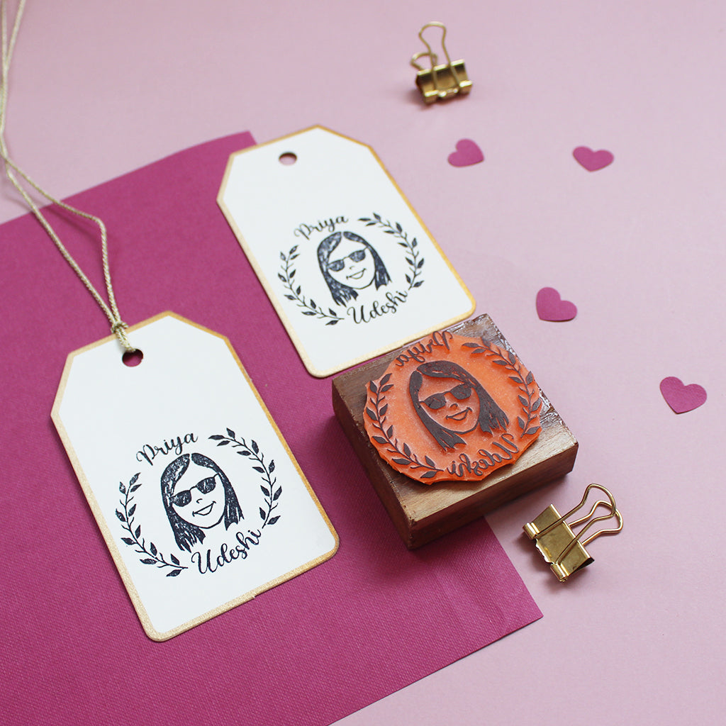 Personalised Single Face Rubber Stamp with Wooden Mount - Women (Ready Face Template)