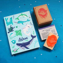 Load image into Gallery viewer, Save The Seas Themed Personalised Stamp and Hardbound Notebook Combo
