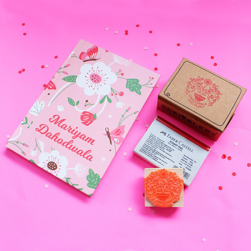Wildflower Garden Themed Personalised Stamp and Hardbound Notebook Combo