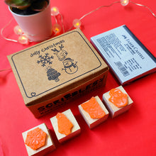 Load image into Gallery viewer, Mini Christmas Rubber Stamp Set on a Wooden Mount - Set of 4
