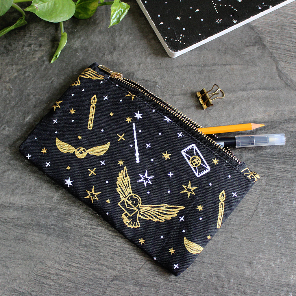 Canvas Zippered Flat Pouch with Waterproof Lining - Multipurpose, Stationery Pouch, Accessories Pouch, Makeup Pouch - Harry Potter
