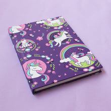 Load image into Gallery viewer, Unicorn Themed A5 Hardbound Notebook Ruled Pages (Can Be Personalised)
