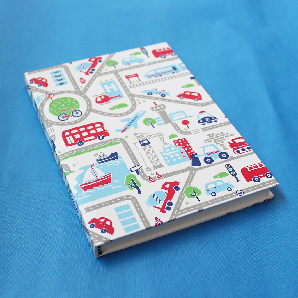 Busy Street Themed A5 Hardbound Notebook Ruled Pages (Can Be Personalised)