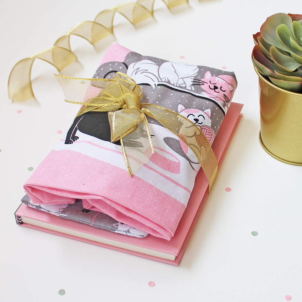 Cosy Cats Themed Curated Gift Hamper - Set of Tote Bag, Pouch & Notebook