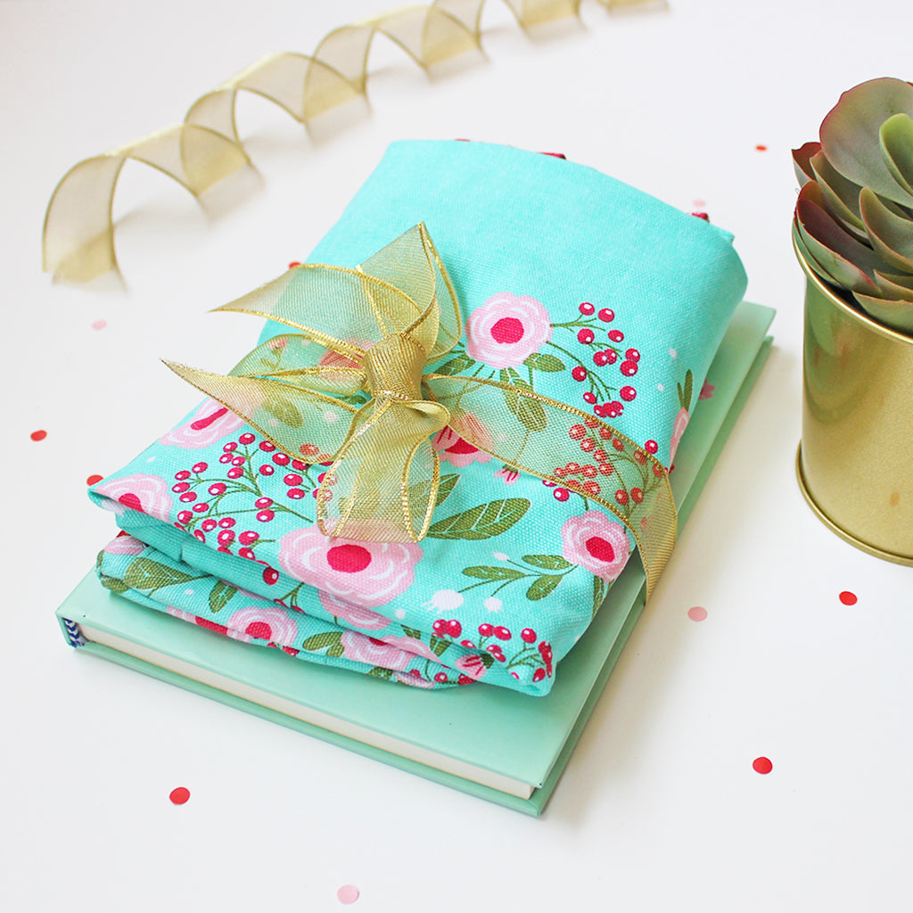 Spring-Flower Themed Curated Gift Hamper - Set of Tote Bag, Pouch & Notebook - Green