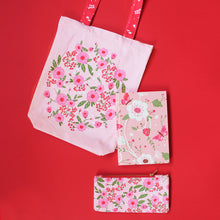 Load image into Gallery viewer, Spring-Flower Themed Curated Gift Hamper - Set of Tote Bag, Pouch &amp; Notebook - Pink
