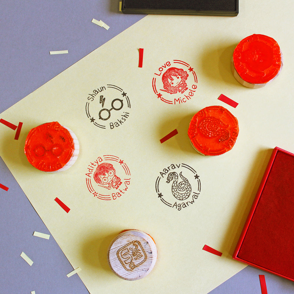 Official Harry Potter Personalised Single Face Rubber Stamp with Wooden Mount - Chibi Characters