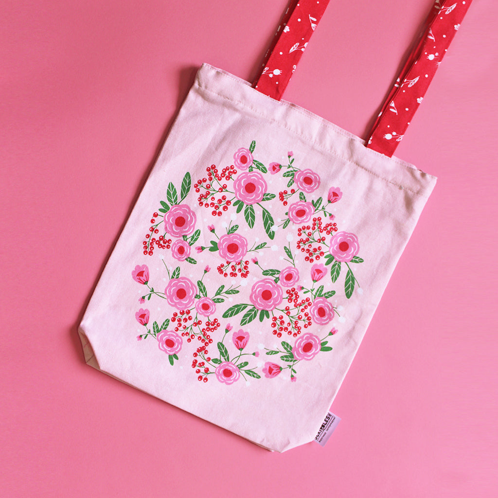 Tote Bag for Women Front/Back Canvas Zippered Tote Bag Shopping Bag Carry Bag Multipurpose Bag - Pink Spring Flower (Can be Personalised)
