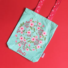 Load image into Gallery viewer, Tote Bag for Women Front/Back Canvas Zippered Tote Bag Shopping Bag Carry Bag Multipurpose Bag - Green Spring Flower (Can be Personalised)
