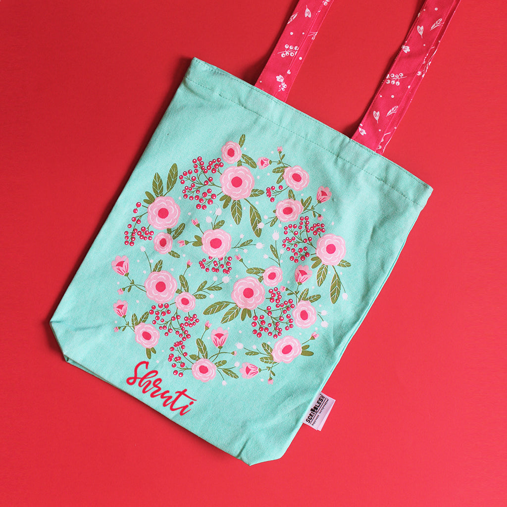 Tote Bag for Women Front/Back Canvas Zippered Tote Bag Shopping Bag Carry Bag Multipurpose Bag Green Spring Flower (Can be Personalised)