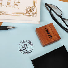 Load image into Gallery viewer, Personalised Advocate Rubber Stamp for Lawyers with Wooden Mount
