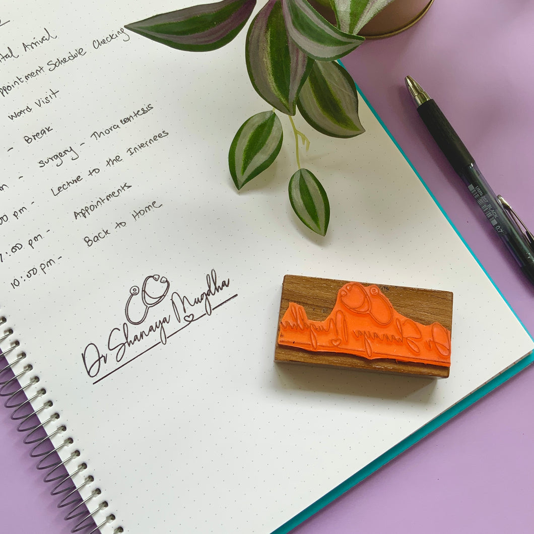 Personalised Doctor Rubber Stamp with Wooden Mount - Stethoscope