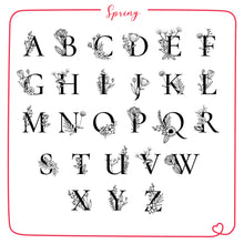 Load image into Gallery viewer, Mini Alphabet Rubber Stamp Set on a Wooden Mount - Gothic/Spring
