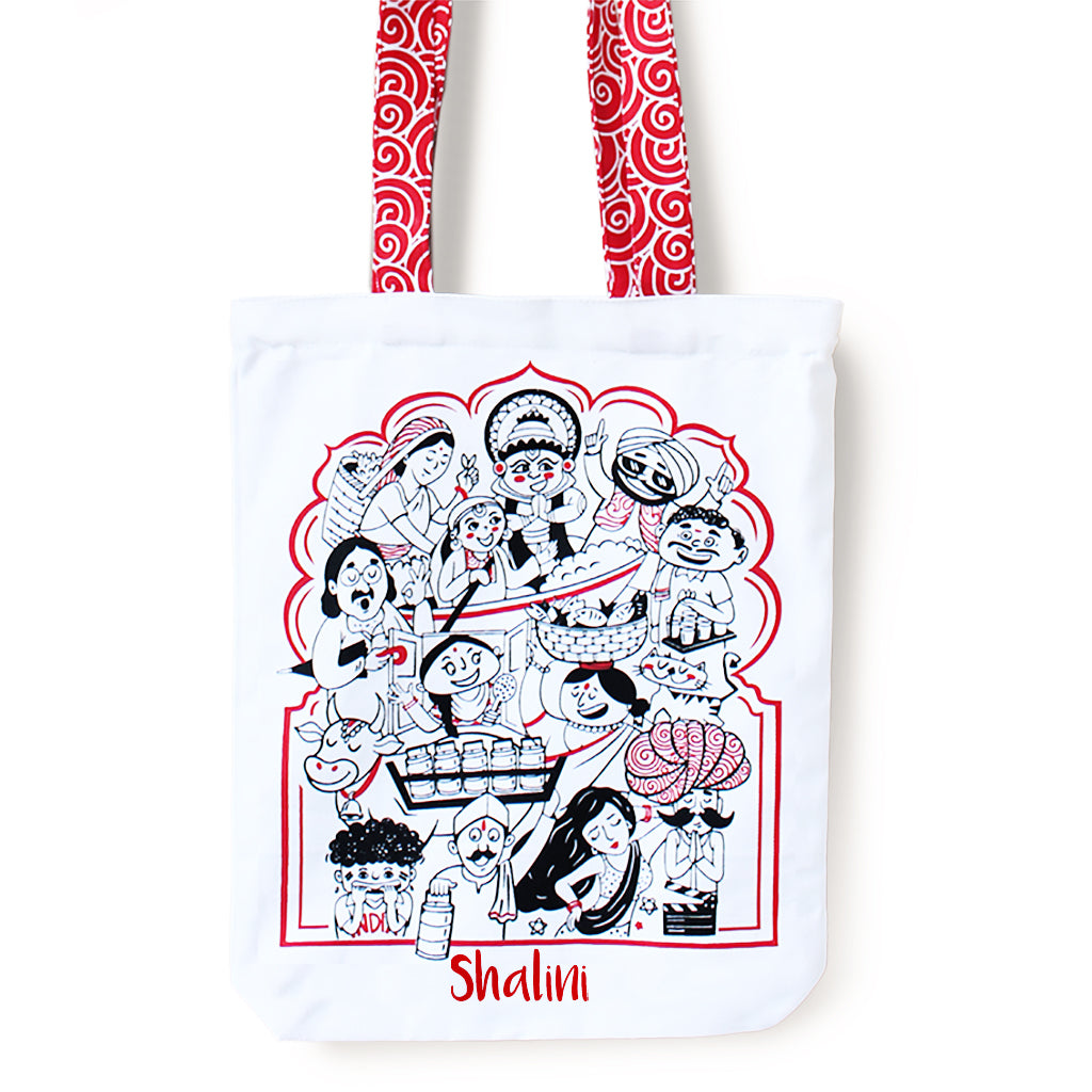 Illustrated Front/Back Canvas Zippered Tote Bag  - Made in Bharat (Can be Personalised)