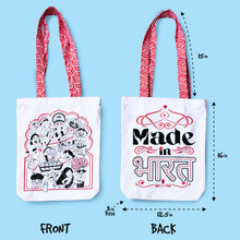Load image into Gallery viewer, Illustrated Front/Back Canvas Zippered Tote Bag  - Made in Bharat (Can be Personalised)
