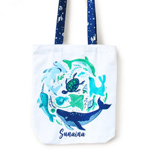 Load image into Gallery viewer, Illustrated Front/Back Canvas Zippered Tote Bag - Save The Seas (Can be Personalised)
