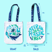 Load image into Gallery viewer, Illustrated Front/Back Canvas Zippered Tote Bag - Save The Seas (Can be Personalised)
